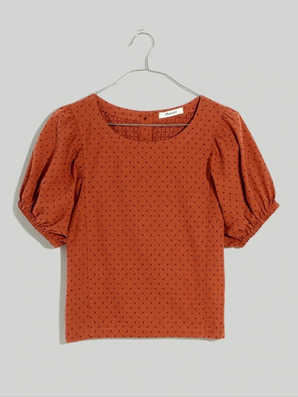 Jacquard Puff-Sleeve Top In Micro Cross Ground Clove Womens 4